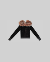 VELOUR PLUSH TRACKSUIT JACKET WITH FUR - BLACK [FINAL SALE] thumbnail 3