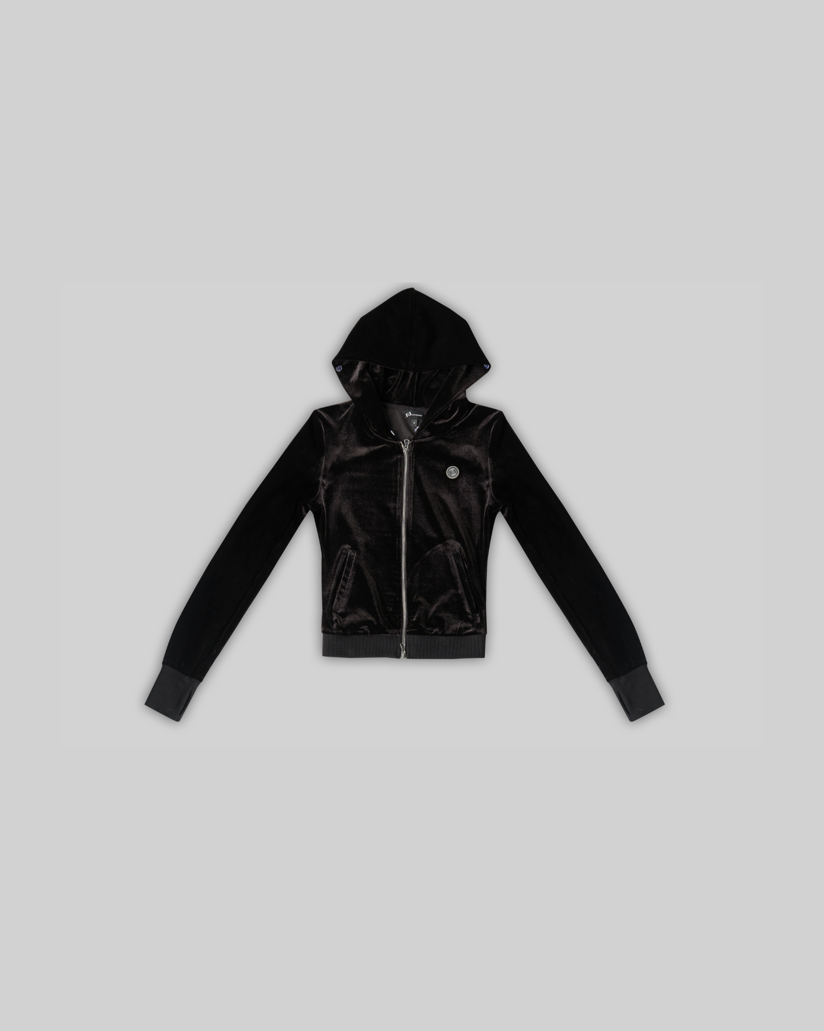 VELOUR PLUSH TRACKSUIT JACKET WITH FUR - BLACK [FINAL SALE]