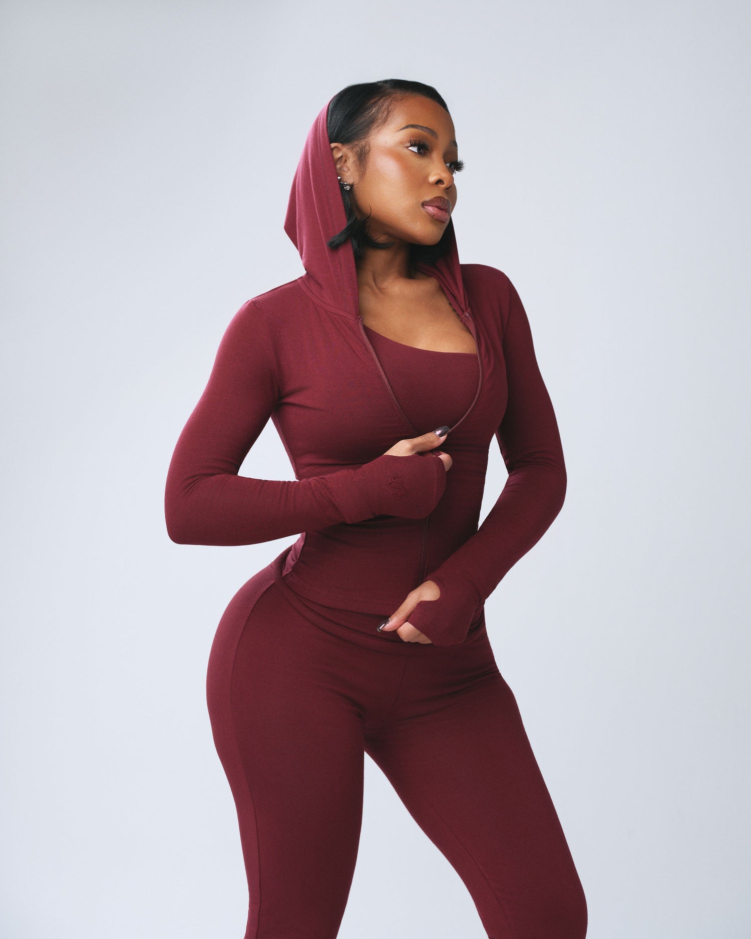 SEAMLESS ZIP UP JACKET (BURGUNDY)